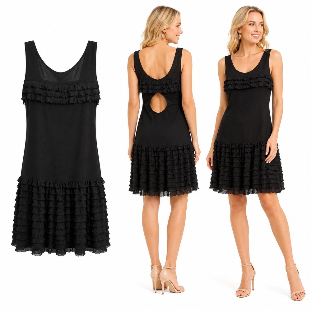Blush Womens S Black A-Line Dress Sleeveless‎ Ruffle Back Cutout Cocktail Party